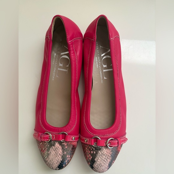 Agl Shoes - AGL Attilio Giusti Leombruni Monika Pink Leather snakeskin cap toe ballet flats.